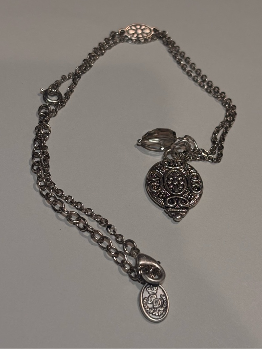 Premier Designs Silver-Tone Filigree Charm Necklace with Crystal Bead